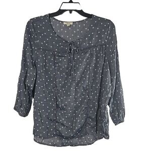 Como Blu Still Blue Polka Dot Tie Front 3/4 Sleeve Blouse Plus Size 2X